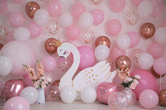 Fox Girls Pink Swan Birthday Vinyl Backdrop Designed By Blanca Perez