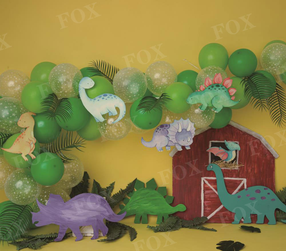 Fox Cakesmash Dinosaur Green Balloon Birthday Vinyl/Fabric Backdrop Designed By Blanca Perez