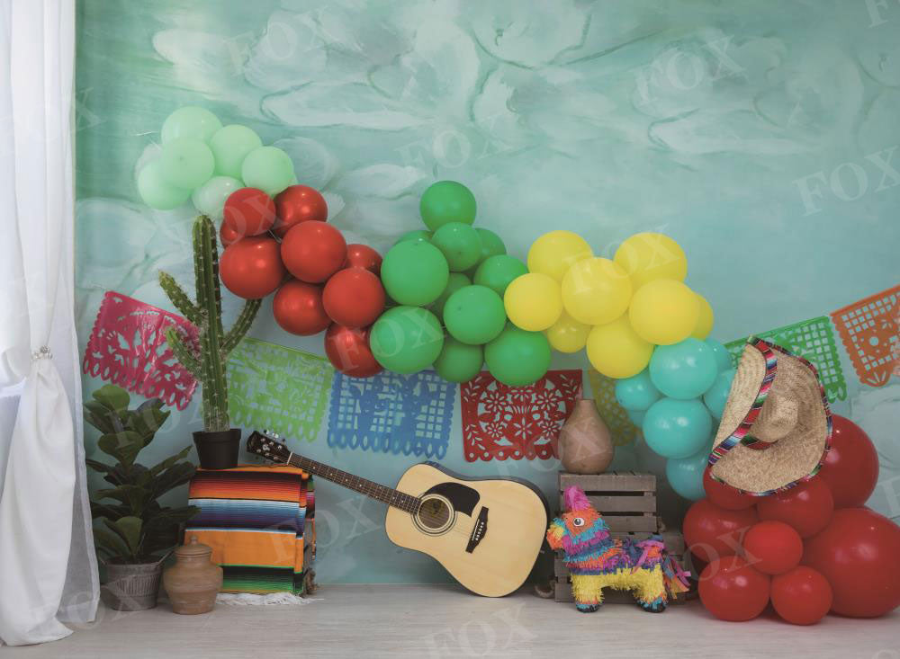 Fox Cakesmash Guitar Balloon Music Birthday Vinyl/Fabric Backdrop Designed By Blanca Perez