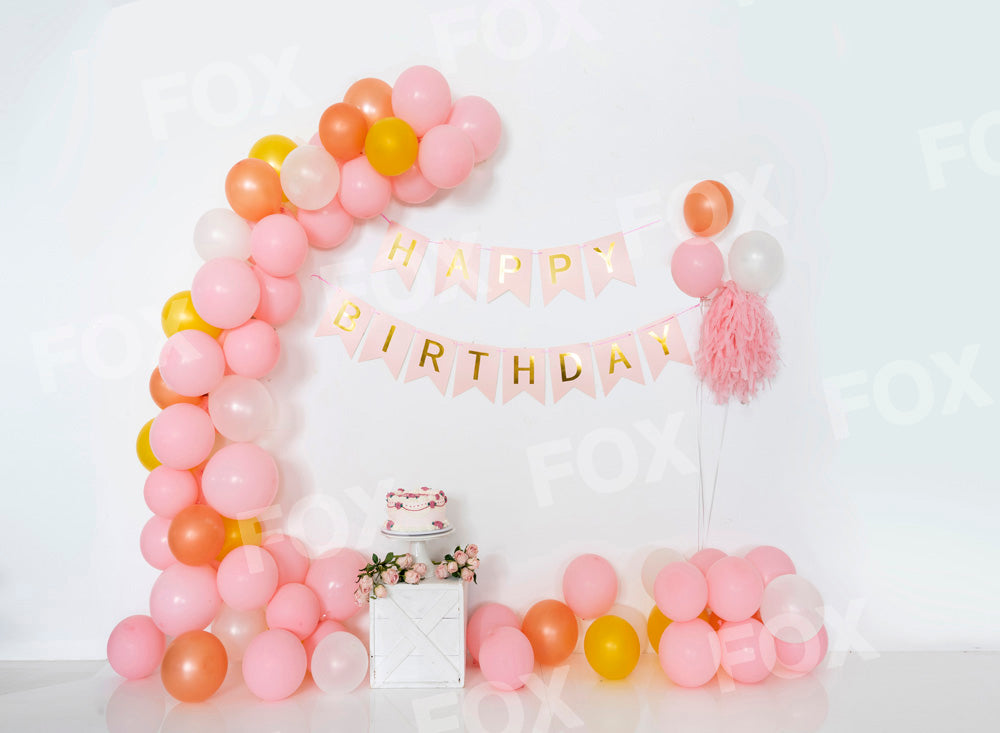 Fox Cake Smash Birthday Balloons Vinyl Photos Backdrop