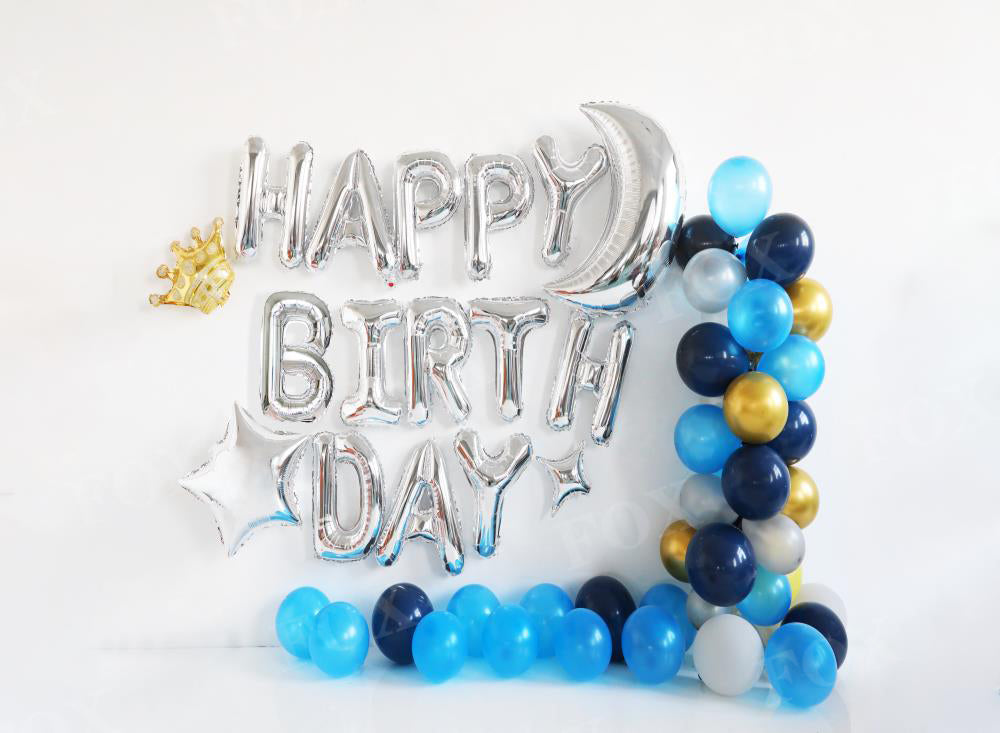 Fox Rolled Blue Birthday Balloons Vinyl Photos Backdrop