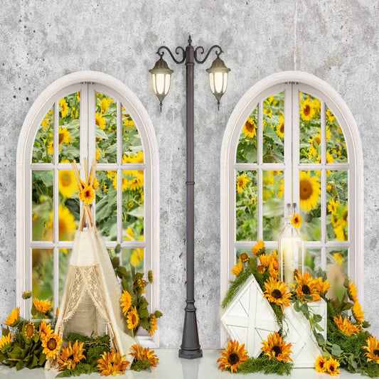 Fox Rolled Window Summer Sunflower Vinyl Photography Backdrop