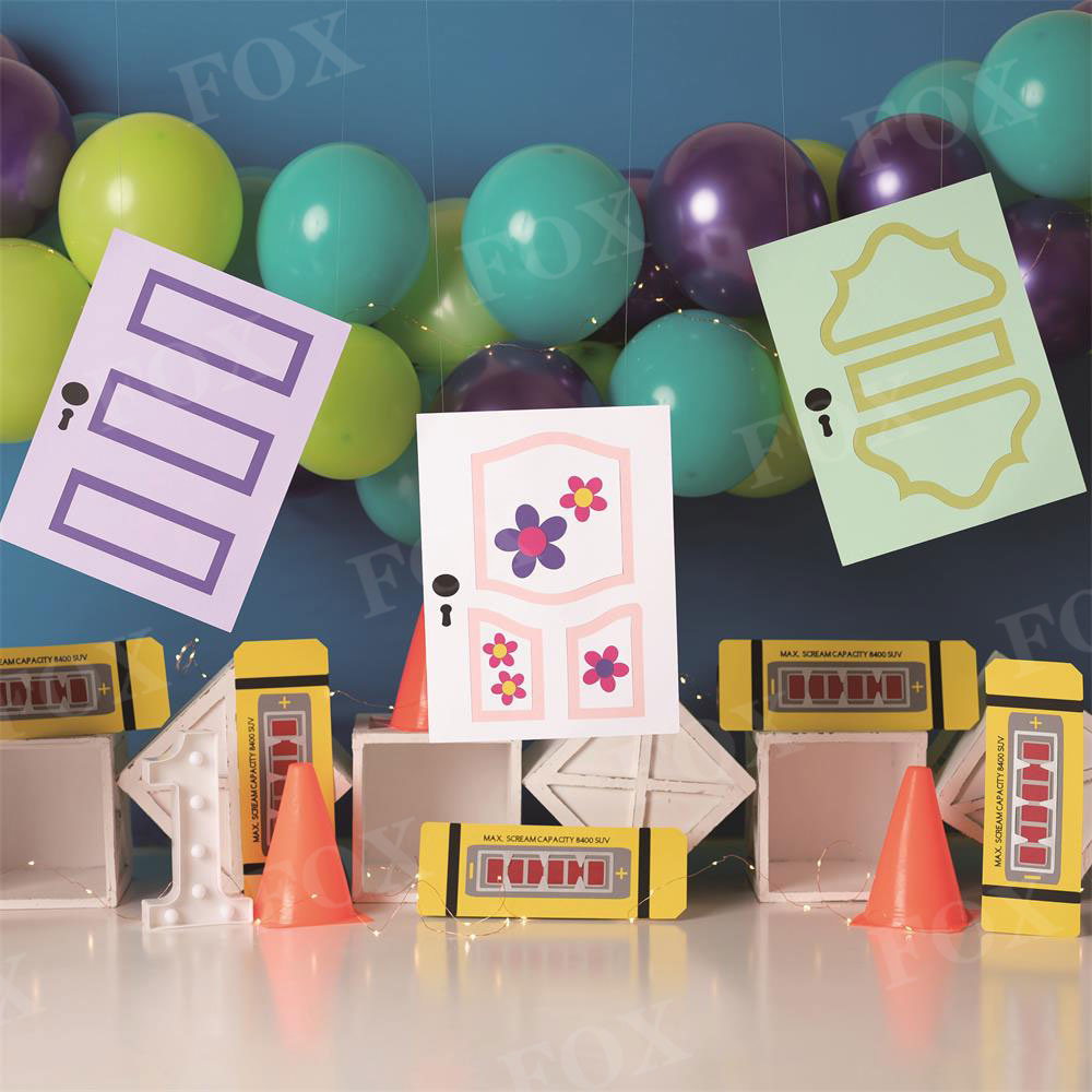 Fox Birthday Balloons Math Geometry Back to School Vinyl Backdrop Designed by Kristen Noelle