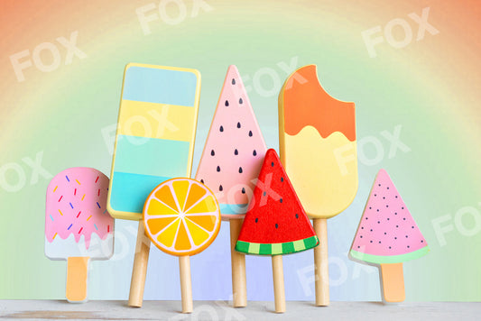 Fox Rolled Summer Birthday Ice-cream Rainbow Vinyl Photos Backdrop