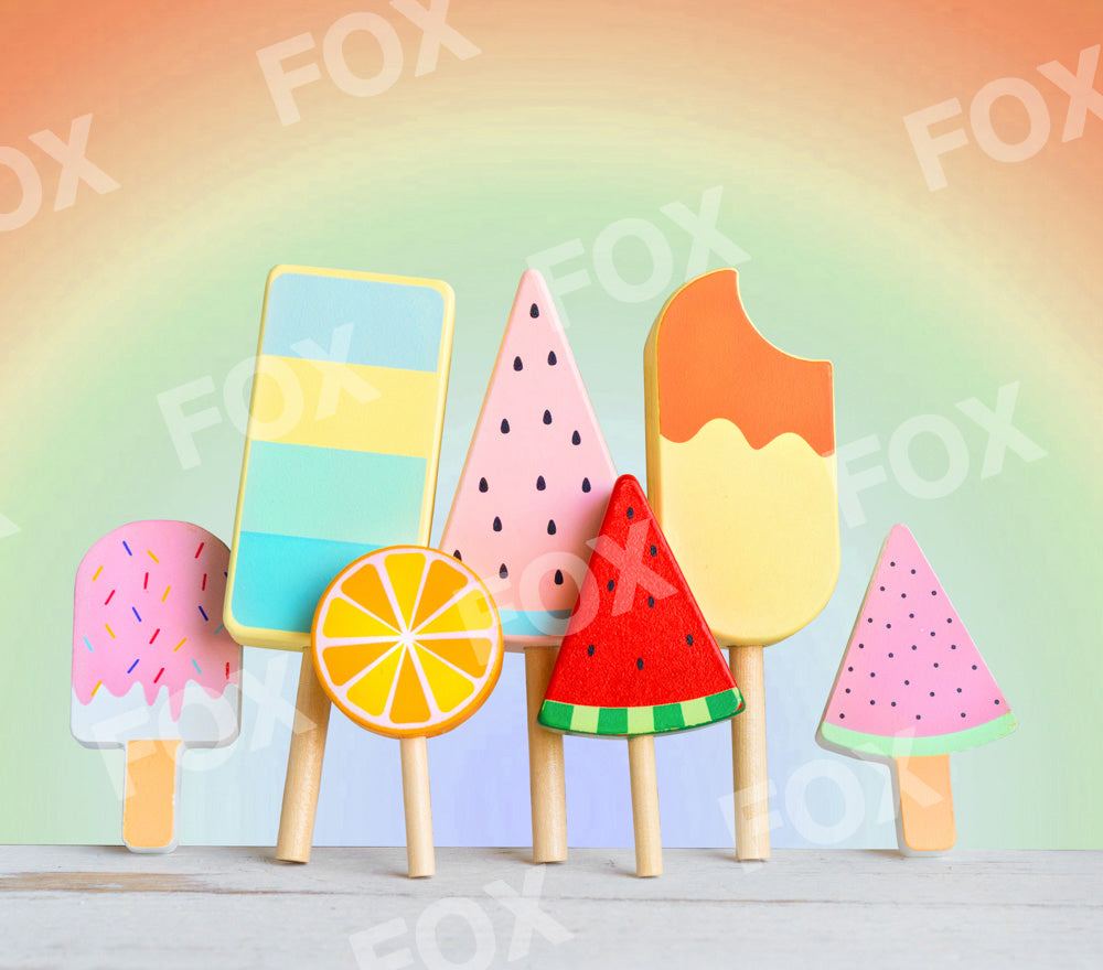 Fox Rolled Summer Birthday Ice-cream Rainbow Vinyl/Fabric/Fabric Photos Backdrop