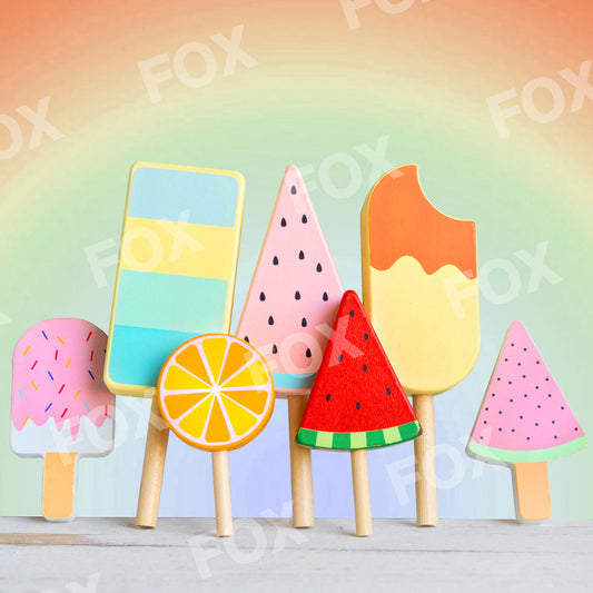 Fox Rolled Summer Birthday Ice-cream Rainbow Vinyl Photos Backdrop