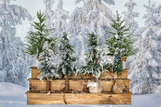 Fox Winter Christmas Tree Vinyl Photography Backdrop