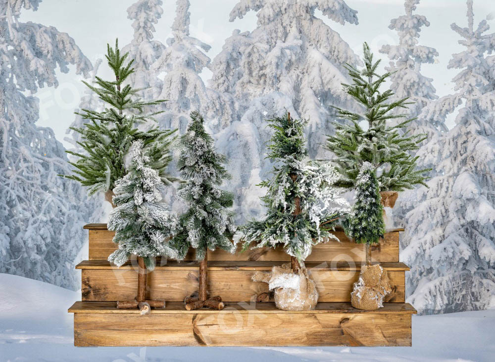 Fox Winter Christmas Tree Vinyl Photography Backdrop