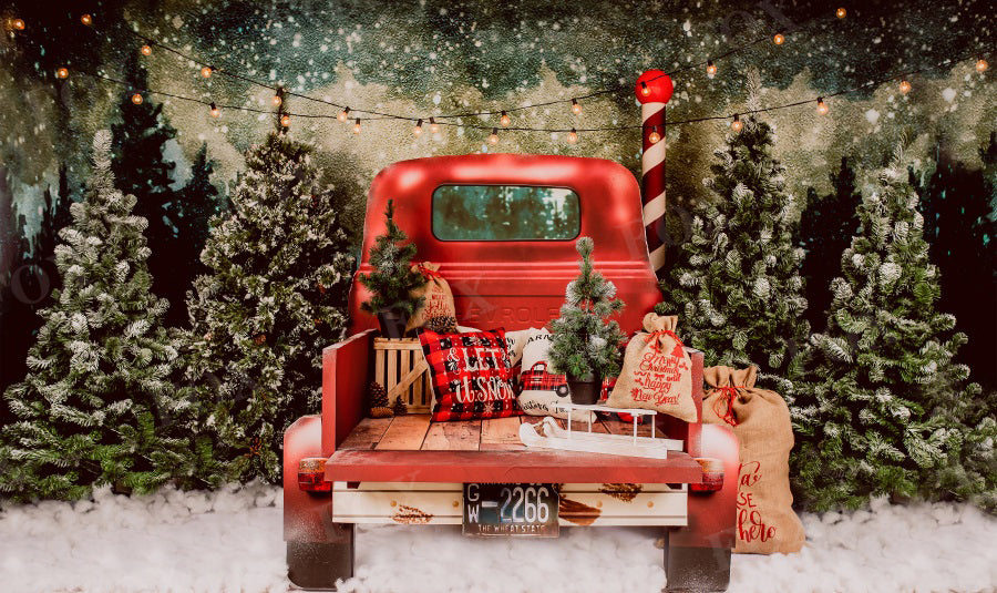 Fox Winter Christmas Car Trees Fabric/Vinyl Backdrop