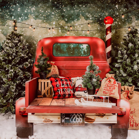 Fox Winter Christmas Car Trees Vinyl Backdrop