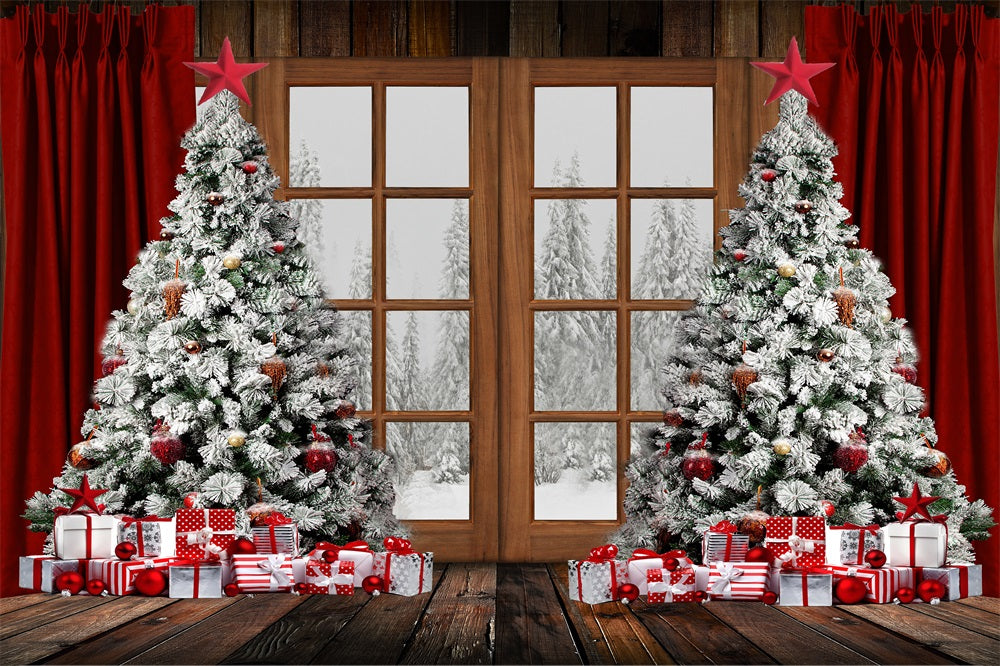 Fox Winter Christmas Window Red Gift Fabric/Vinyl Backdrop