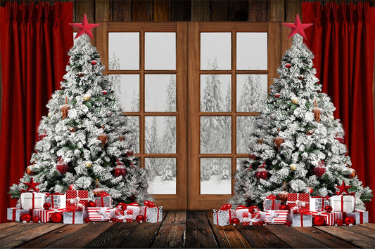 Fox Winter Christmas Window Red Gift Vinyl Backdrop
