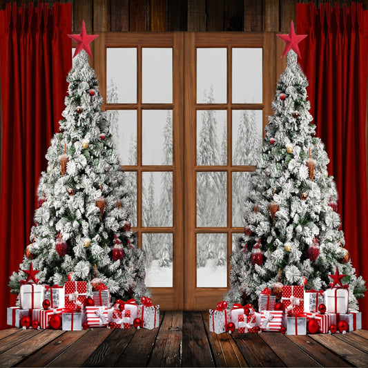 Fox Winter Christmas Window Red Gift Vinyl Backdrop