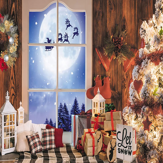 Fox Christmas Windows Gifts Vinyl Backdrop