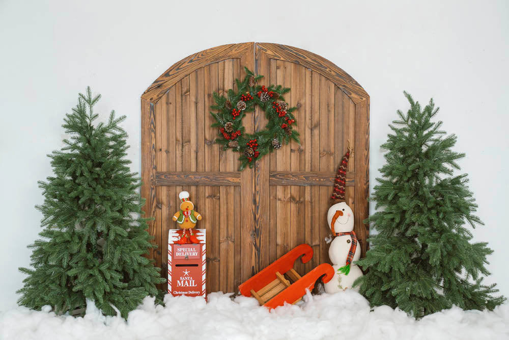 Fox Christmas Tree Santa Snow Winter Fabric/Vinyl Backdrop
