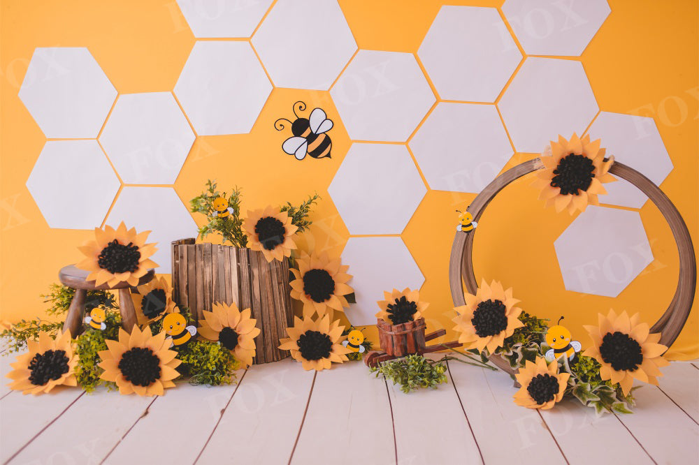 Fox Summer Sunflower Bee Honey Jar Girl Birthday Party Cakesmash Vinyl/Fabric Backdrop