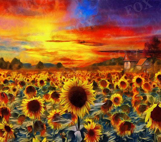 Fox Summer Sunflowers at Sunset Vinyl Photography Backdrop