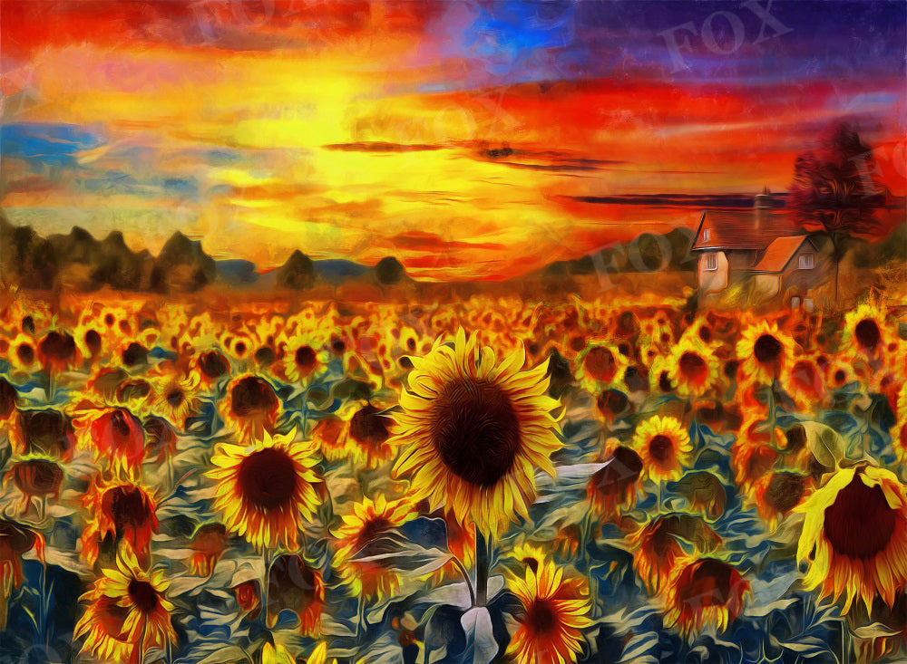 Fox Summer Sunflowers at Sunset Vinyl/Fabric Photography Backdrop