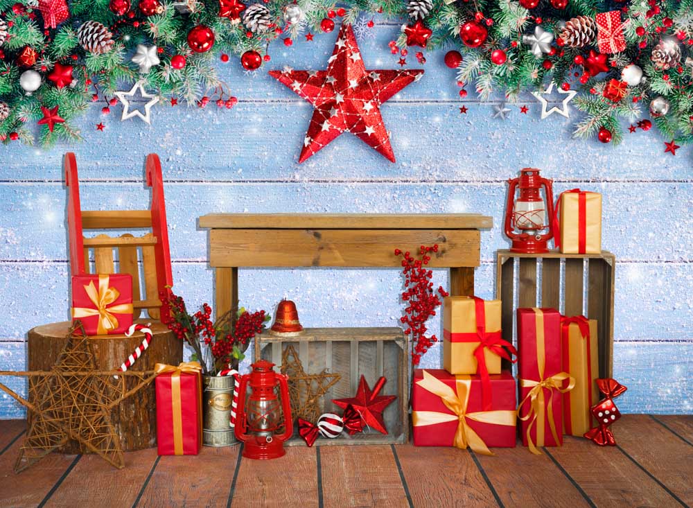 Fox Christmas Red Gift Wall Winter Vinyl Backdrop