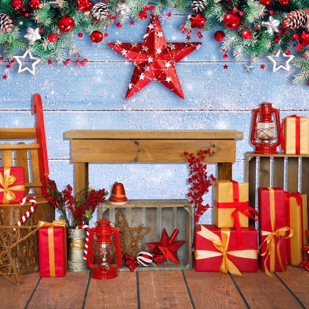 Fox Christmas Red Gift Wall Winter Fabric/Vinyl Backdrop