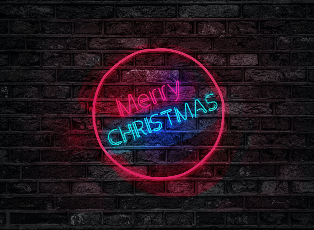 Fox Neon Christmas Lights Outdoor Photography Fabric/Vinyl Backdrop