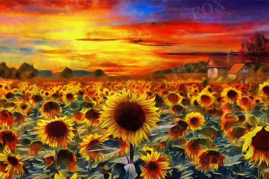 Fox Summer Sunflowers at Sunset Vinyl Photography Backdrop