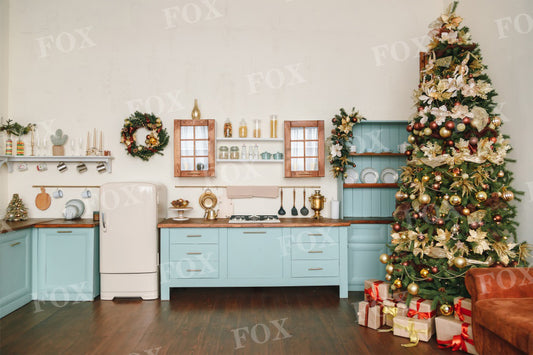 Fox Christmas Tree Cupboard Vinyl Photography Backdrop