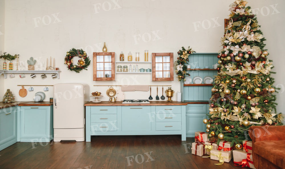 Fox Christmas Tree Cupboard Vinyl Photography Backdrop