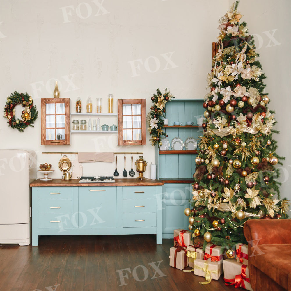 Fox Christmas Tree Cupboard Fabric/Vinyl Photography Backdrop
