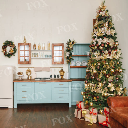 Fox Christmas Tree Cupboard Vinyl Photography Backdrop