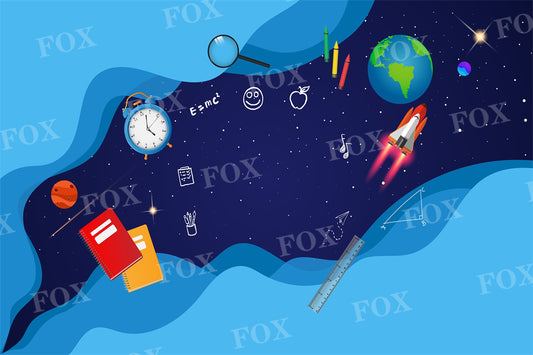 Fox Back to School Rocket Geography Vinyl Backdrop