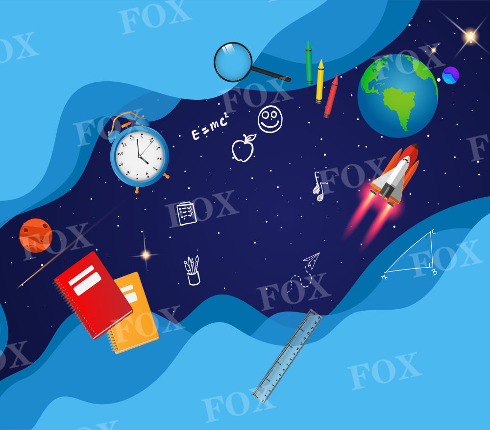 Fox Back to School Rocket Geography Vinyl Backdrop