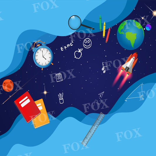 Fox Back to School Rocket Geography Vinyl Backdrop