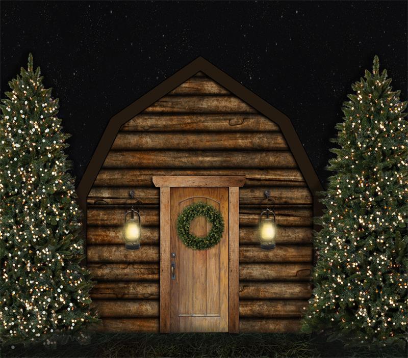 Fox Christmas Tree Vinyl Backdrop Photography