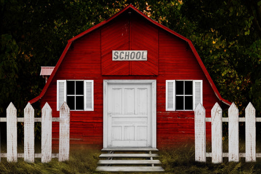 Fox Back to School Patriotic School House Vinyl Backdrop