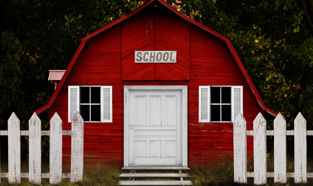 Fox Back to School Patriotic School House Vinyl Backdrop