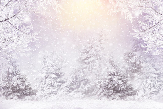 Fox Winter Snow Scene Tree Photography Vinyl Backdrop Designed by JT photography