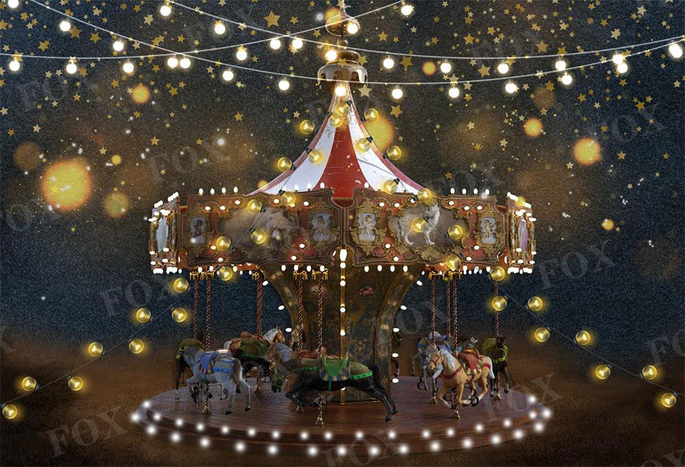 Fox Circus Carousel Amusement Park Fabric/Vinyl Backdrops