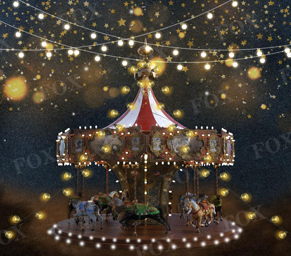 Fox Circus Carousel Amusement Park Fabric/Vinyl Backdrops
