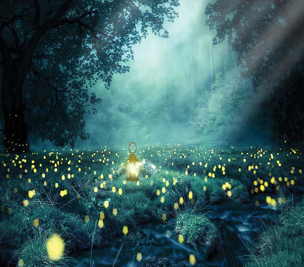 Fox Halloween Night Fireflies Vinyl Backdrops