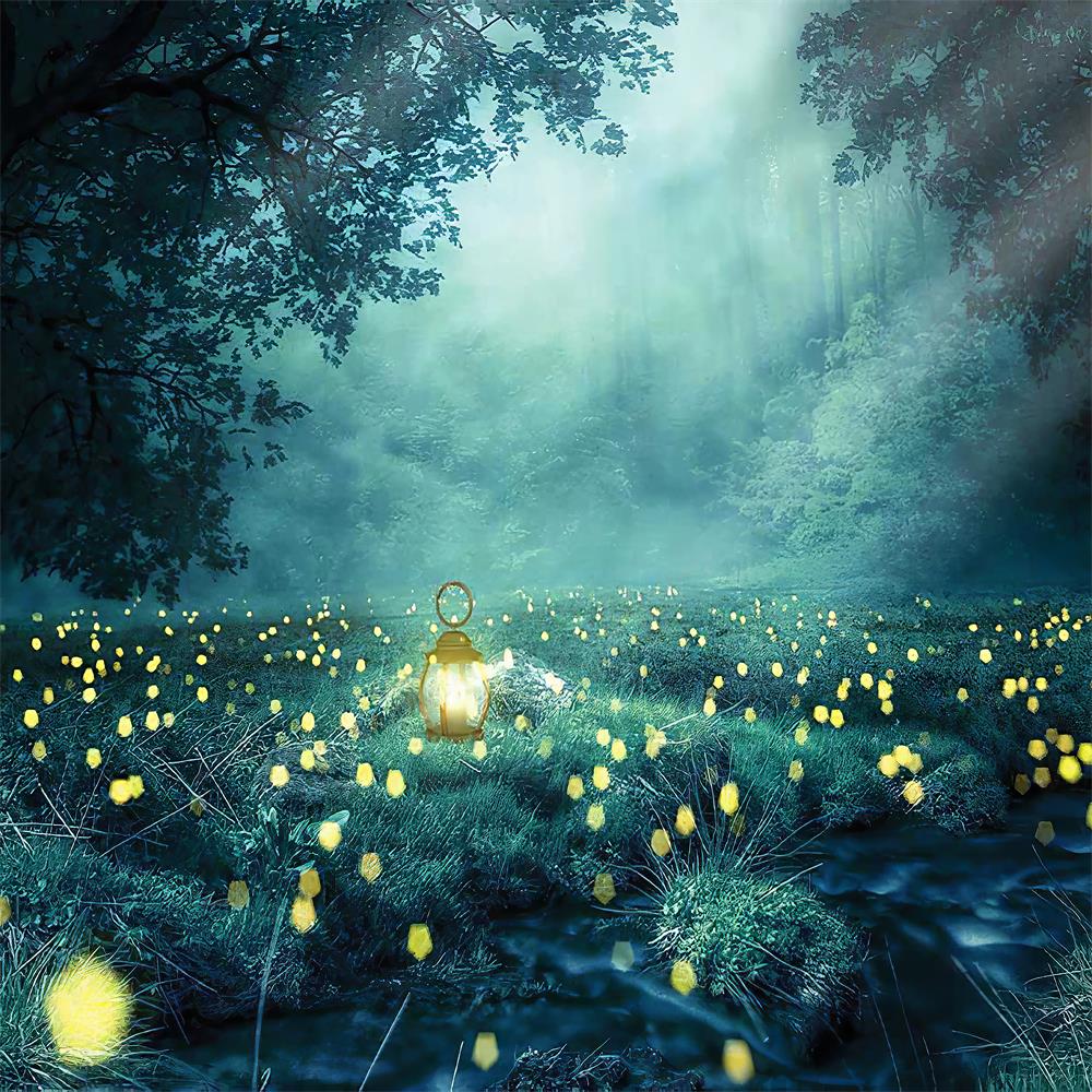 Fox Halloween Night Fireflies Fabric/Vinyl Backdrops