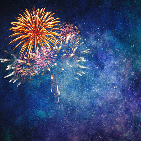 Fox New Year Fireworks in the Night Sky Vinyl Backdrop