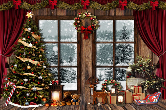 Fox Christmas Snow Gifts Vinyl Backdrop