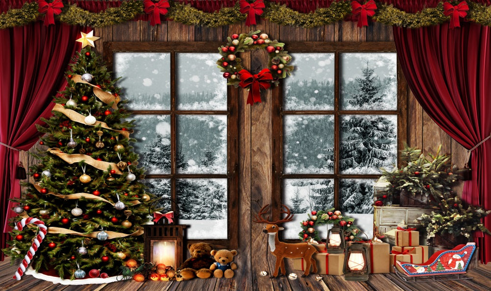 Fox Christmas Snow Gifts Vinyl/Fabric Backdrop