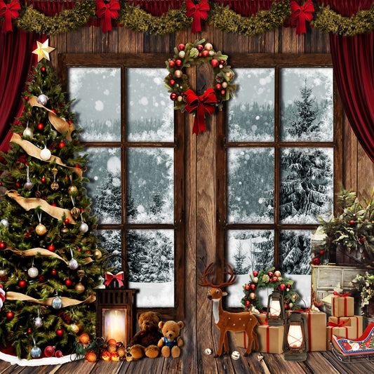 Fox Christmas Snow Gifts Vinyl Backdrop