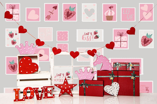 Fox Valentine's Day Gift Love Vinyl/Fabric Backdrop Designed by JT photography