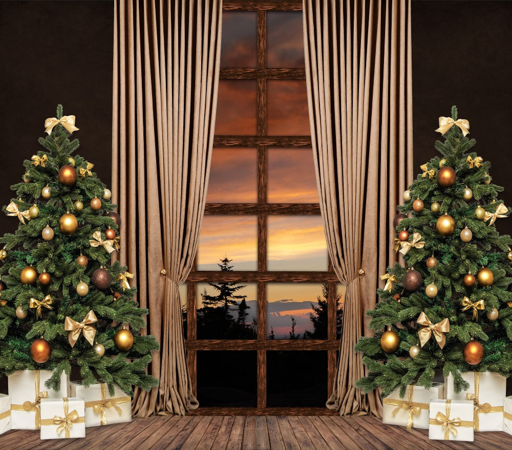 Fox Christmas Trees Indoor Photography Vinyl Backdrop