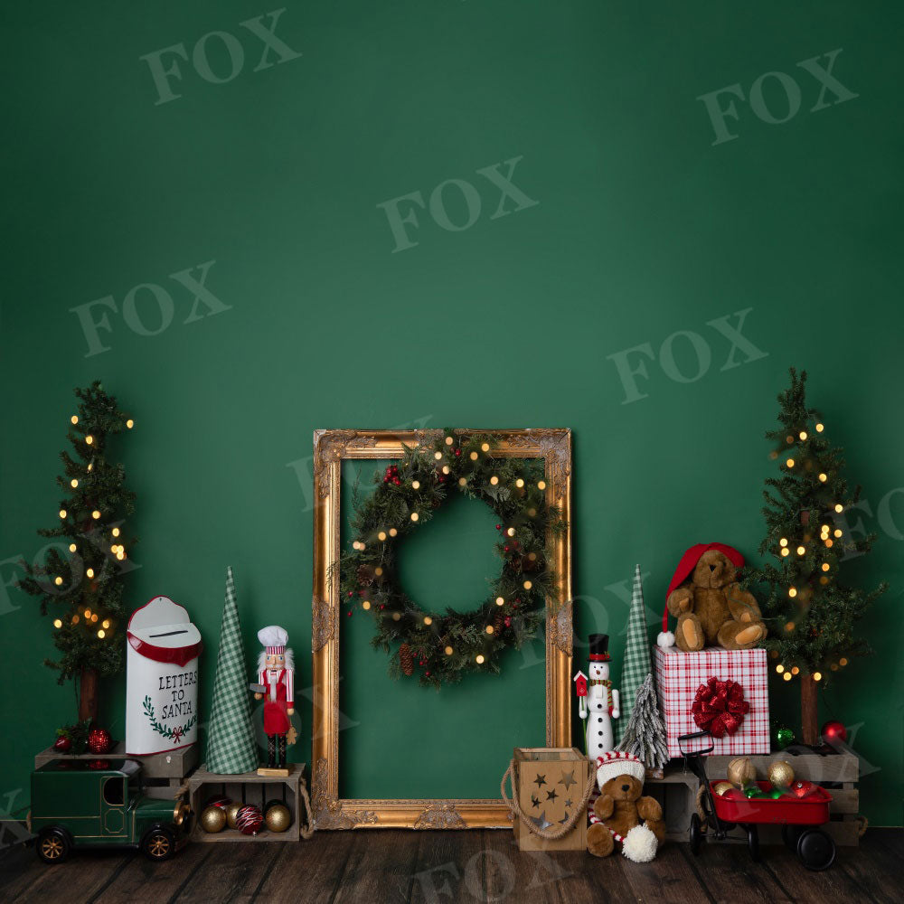 Fox Christmas Toy Bear Vinyl/Fabric Backdrop Designed by Blanca Perez