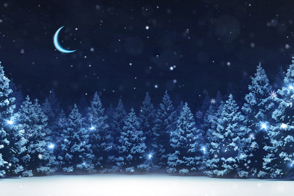 Fox Winter Night Tree Snow Fabric/Vinyl Backdrop