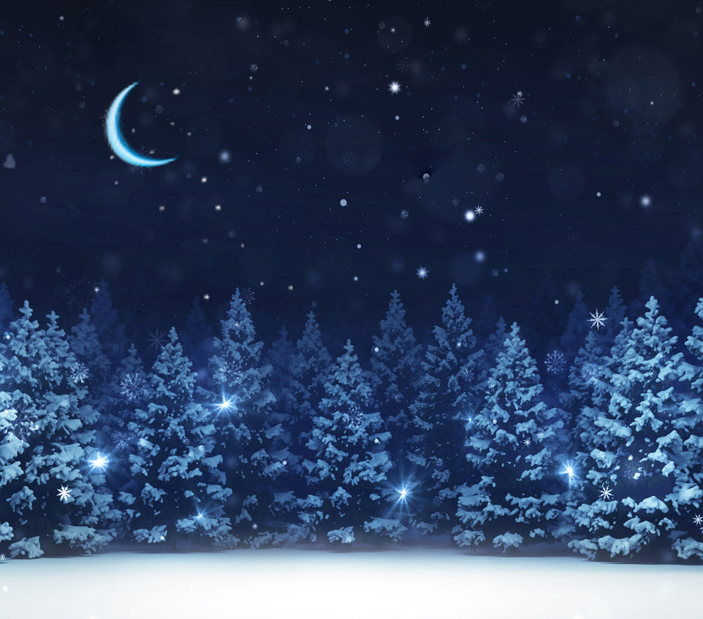 Fox Winter Night Tree Snow Fabric/Vinyl Backdrop